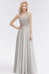 Halter Sleeveless Floral Appliques Evening Party Dress Aline Floor Length Bridesmaid Dress