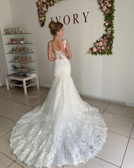 Illusion neck Lace Sleeveless Mermaid Wedding Dress