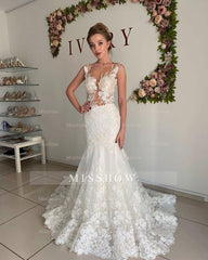 Illusion neck Lace Sleeveless Mermaid Wedding Dress