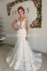 Illusion neck Lace Sleeveless Mermaid Wedding Dress