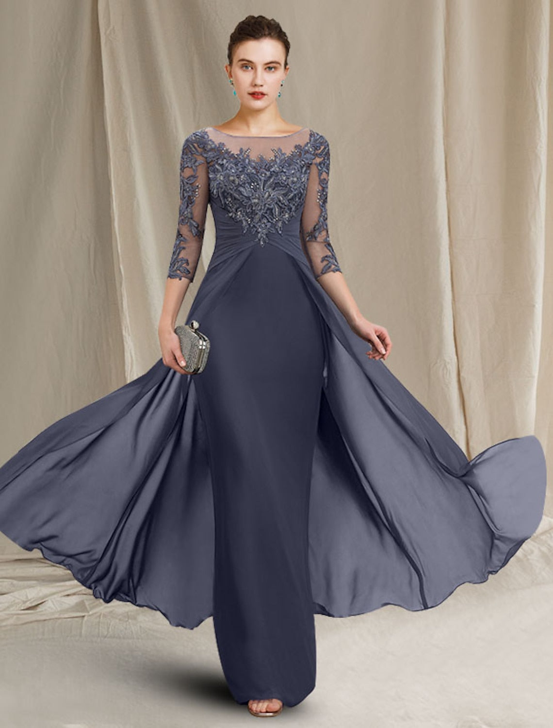 A Line Princess Jewel Neck Floor Length Mother Of The Bride Dresses
