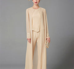 Chiffon Long Sleeves Mother Of The Bride Pantsuits With Jacket Sequins