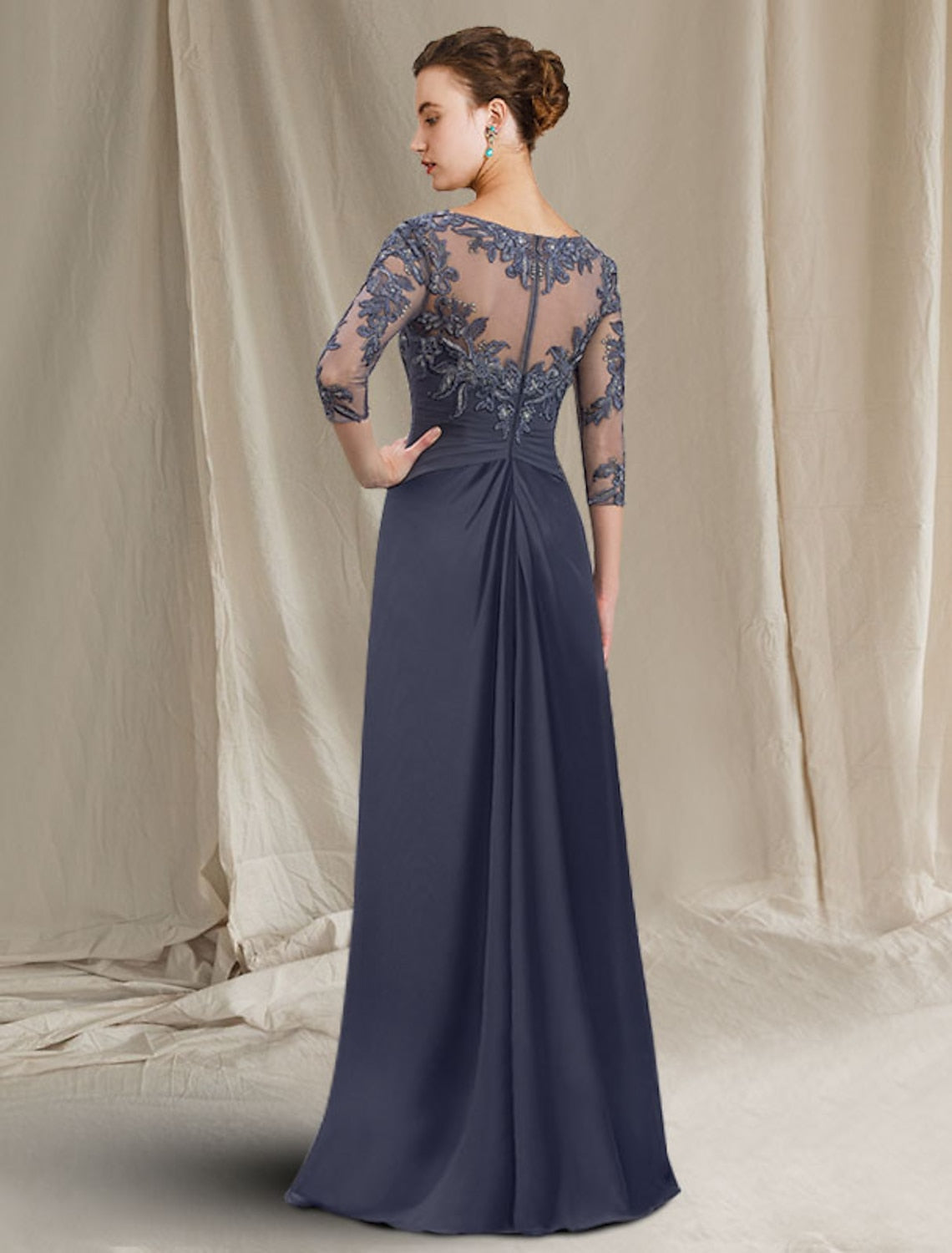 A Line Princess Jewel Neck Floor Length Mother Of The Bride Dresses