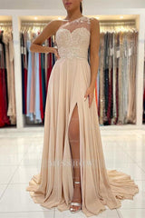 Lace Appliques A-Line Sleeveless One-Shoulder Simple Prom Dress
