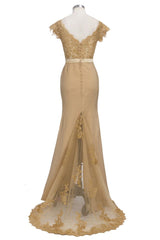 Lace Appliques Mermaid Off-shoulder Sweetheart Sheer Prom Dresses