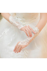 Lace Fingerless Elbow Length Wedding Gloves with Appliques