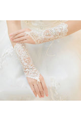 Lace Fingerless Elbow Length Wedding Gloves with Appliques