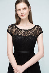 Lace Top Chiffon A-line Short Scoop Bridesmaid Dresses