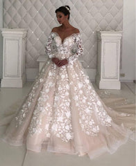Long Sleeves Lace Designer Wedding Dress leeves