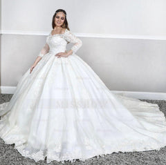 Long Sleeves Lace Square neck puffy Princess Wedding Dress