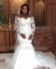 Long Sleeves Off-the-Shoulder Mermaid Lace Wedding Dress