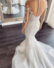 Long Sleeves V-Neck Lace Mermaid Wedding Dress On Sale