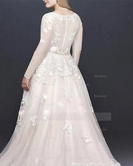 Long Sleeves V-Neck s Belt Wedding Dress