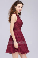Lovely Lace Short Burgundy Bridesmaid Dresses with Appliques