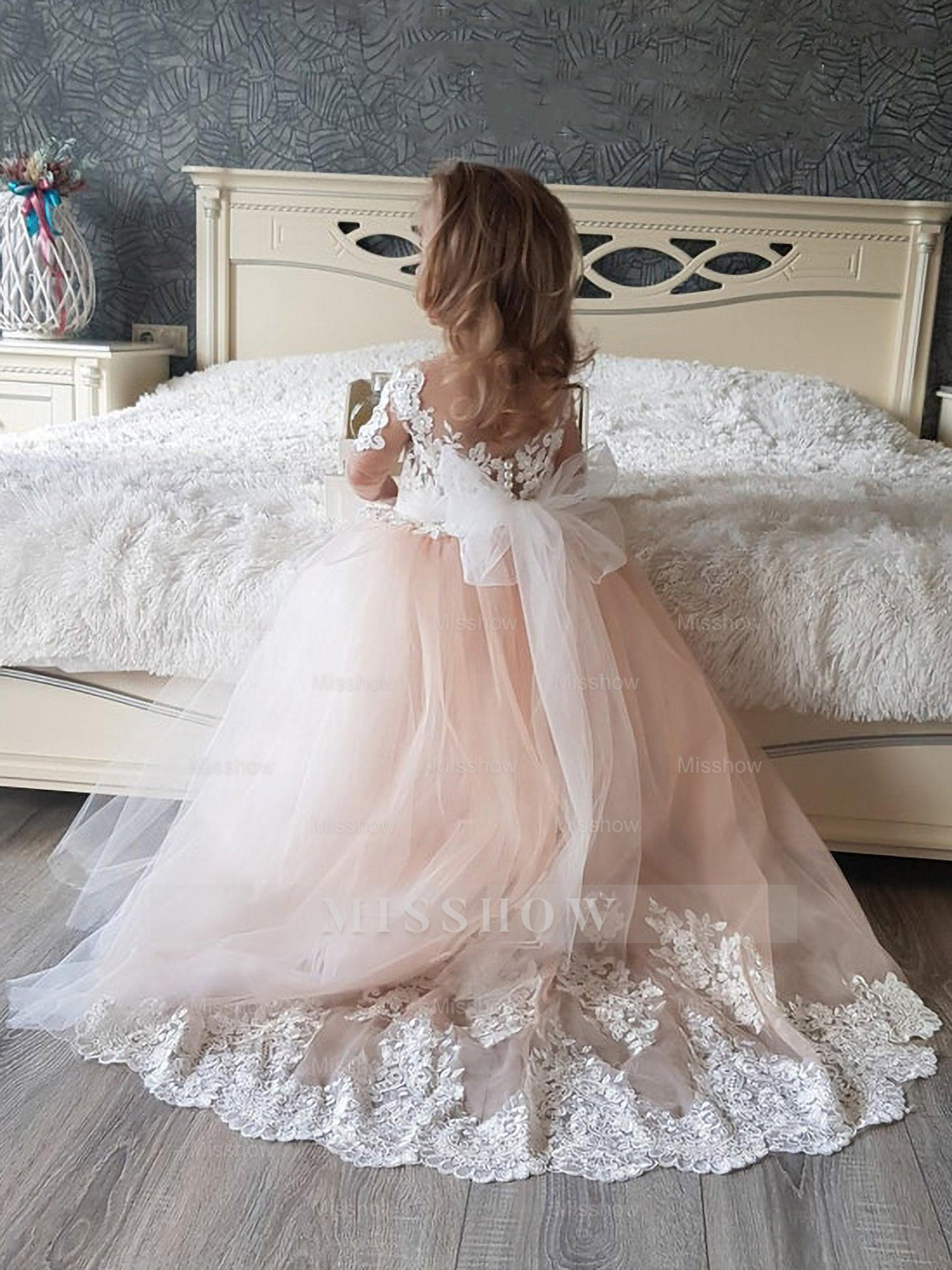 Lovely Tulle Lace Flower Girl Dress Wedding Party with Appliques