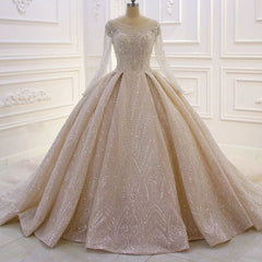 Luxurious A-line Lace Sequined Wedding Dress With Long Sleeves