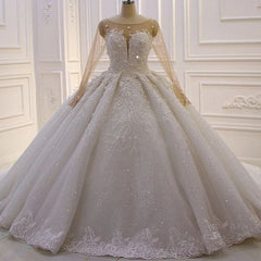 Luxurious Princess A-line Long Sleeves Flowers Lace Wedding Dress