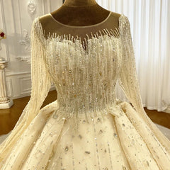 Luxurious Princess Ivory Long Sleeves A-line Wedding Dress With Beads