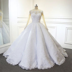 Luxurious Princess White A-line Long Sleeves Lace Wedding Dress
