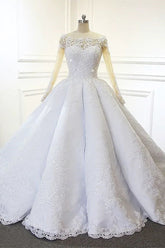 Luxurious Princess White A-line Long Sleeves Lace Wedding Dress