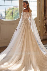 Luxury Beautiful Off-the-shoulder long sleeves a-line lace Wedding Dresses beading