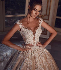 Luxury Long Glitter Wedding Dresses Princess with Lace