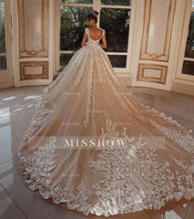 Luxury Long Glitter Wedding Dresses Princess with Lace