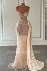 Luxury Long Sweetheart Sleeveless Mermaid Prom Dress With Beads