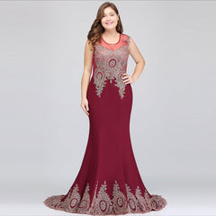 Mermaid Crew Floor Length Sleeveless Appliques Burgundy Evening Dresses