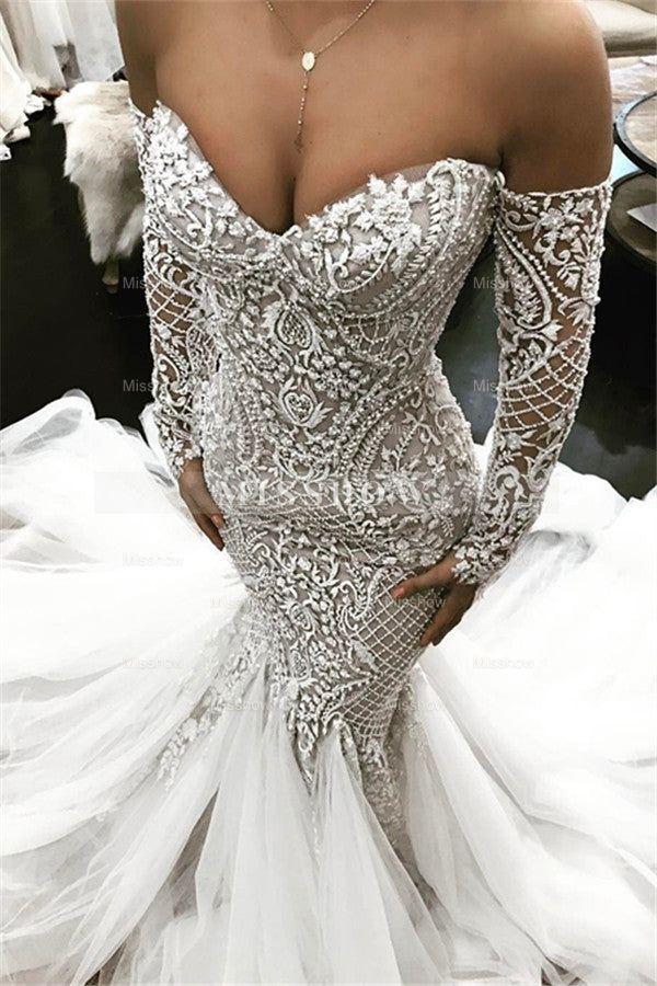 Mermaid New Arrival Long Sleeves Wedding Dress Off-the-Shoulder Lace New Arrival Bridal Wears