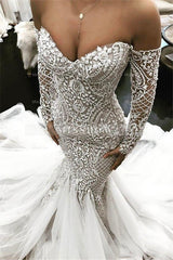 Mermaid New Arrival Long Sleeves Wedding Dress Off-the-Shoulder Lace New Arrival Bridal Wears