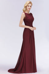 Mermaid Scoop Sleeveless Lace Burgundy Bridesmaid dresses with Pleats
