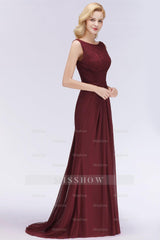 Mermaid Scoop Sleeveless Lace Burgundy Bridesmaid dresses with Pleats