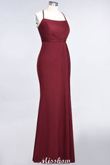 Mermaid spandex Lace Spaghetti-Straps Sleeveless Floor-Length Bridesmaid Dress