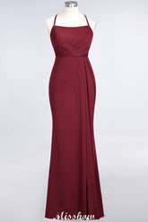 Mermaid spandex Lace Spaghetti-Straps Sleeveless Floor-Length Bridesmaid Dress