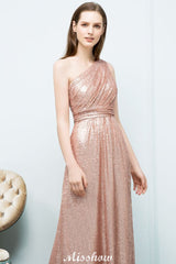 Misshow A-line Sequined One-shoulder Floor-Length Evening Dress Evening Dress