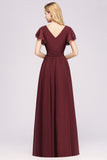 MISSHOW offers Misshow Elegant A-line V-Neck Short Sleeve Bridesmaid Dresses with Bow Sash Floor-Length Chiffon Evening Dress at a good price from Misshow