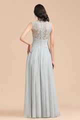 Mist High-Neck Lace Bridesmaid Dresses Long
