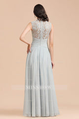 Mist High-Neck Lace Bridesmaid Dresses Long
