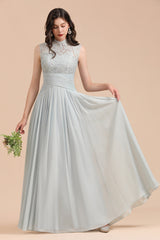 Mist High-Neck Lace Bridesmaid Dresses Long