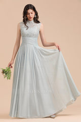 Mist High-Neck Lace Bridesmaid Dresses Long