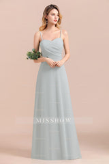 Mist Spaghetti-Straples Long Chiffon Bridesmaid dresses