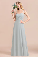 Mist Spaghetti-Straples Long Chiffon Bridesmaid dresses