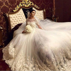 Modern Elegant Wedding Dress Stunning Long Appliques Sleeved Arabic Bridal Wears