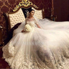 Modern Elegant Wedding Dress Stunning Long Appliques Sleeved Arabic Bridal Wears