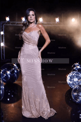 Modern Pink Off-the-shoulder Sequined Sleeveless Mermaid Evening Dress