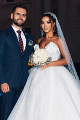 Modern Princess Sleeveless A-line Wedding Dresses With Glitter