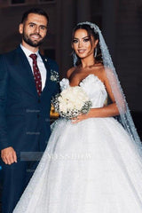 Modern Princess Sleeveless A-line Wedding Dresses With Glitter