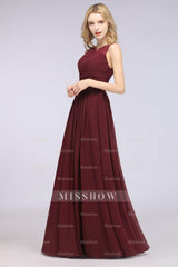 Modest Chiffon Lace Scoop Ruffle Burgundy Bridesmaid dresses Affordable