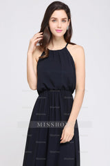 Modest High-Neck Halter Chiffon Junior Bridesmaid Dresses Affordable